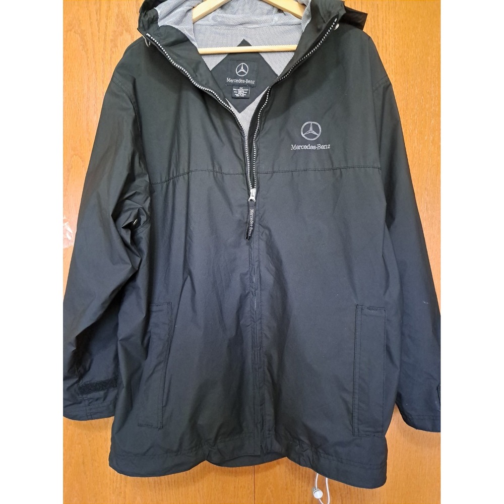 Mercedes-Benz Men's Black Hooded Windbreaker Waterproof Rain Jacket M Full Zip